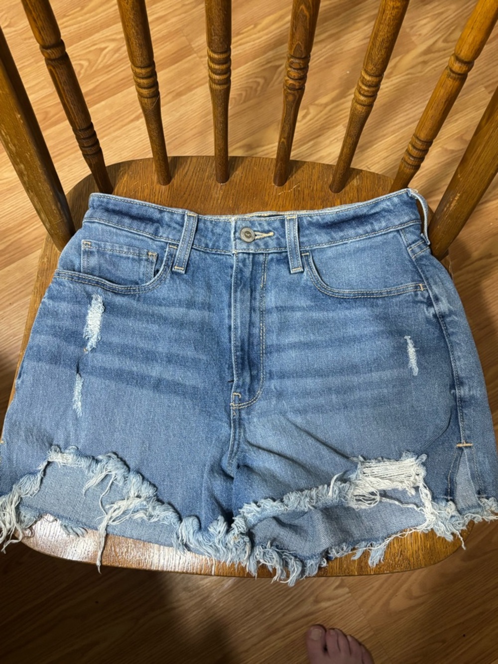 Hollister Light Blue High-Rise Distressed Denim Shorts
